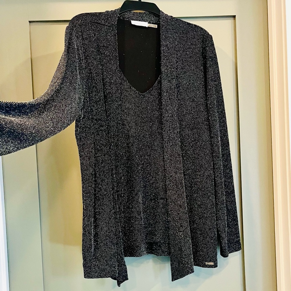 Calvin Klein Metallic Sparkle Blouse Top XL Sparkle Beauty
